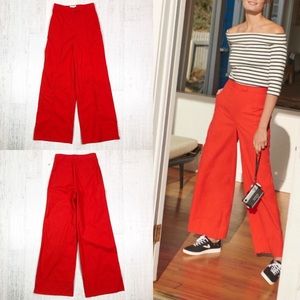 Anthropologie Poplin Wide-Leg Pants Flare Red